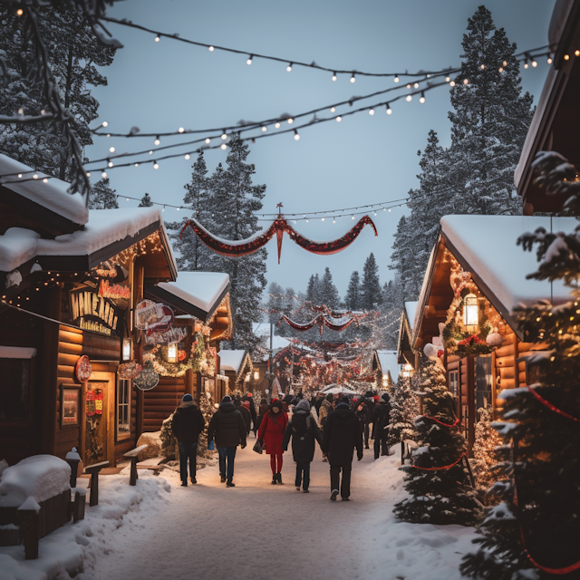 Evening Holiday Market on Snowy Street