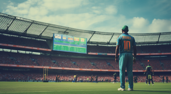 Contemplative Cricketer in Teal and Orange