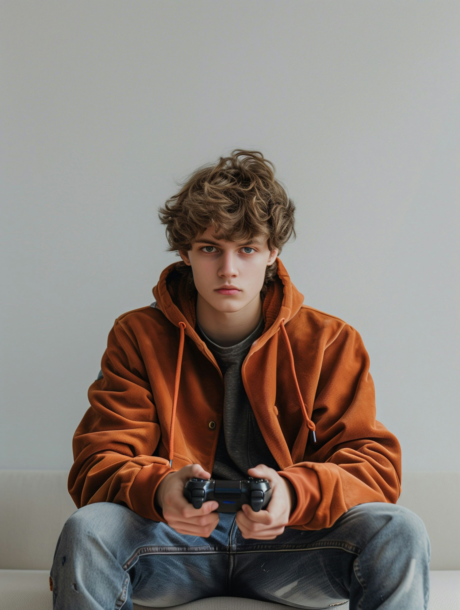 Young Male Gamer Seated on Sofa
