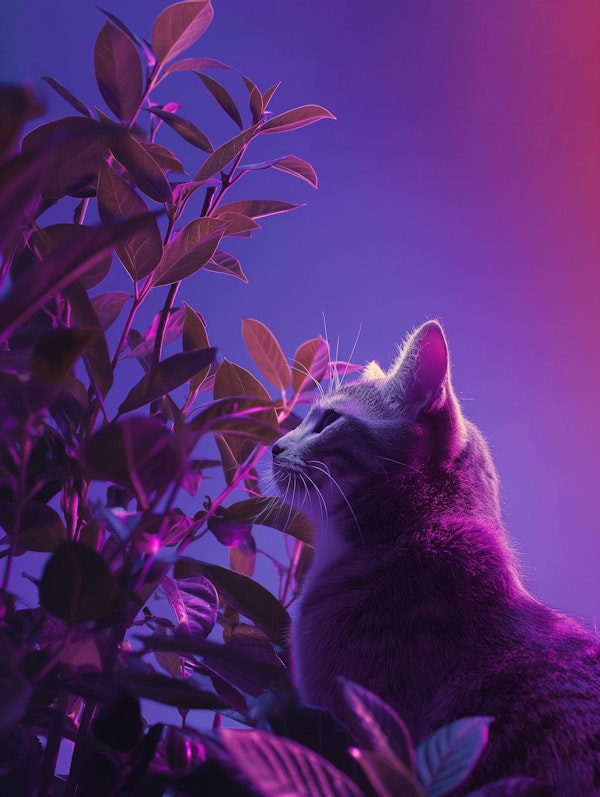 Serene Cat in Magical Foliage