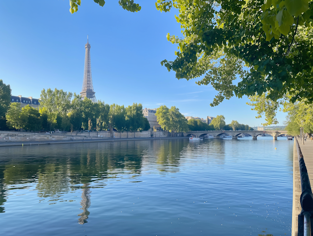 Serene Paris Morning by the Seine with Eiffier Tower