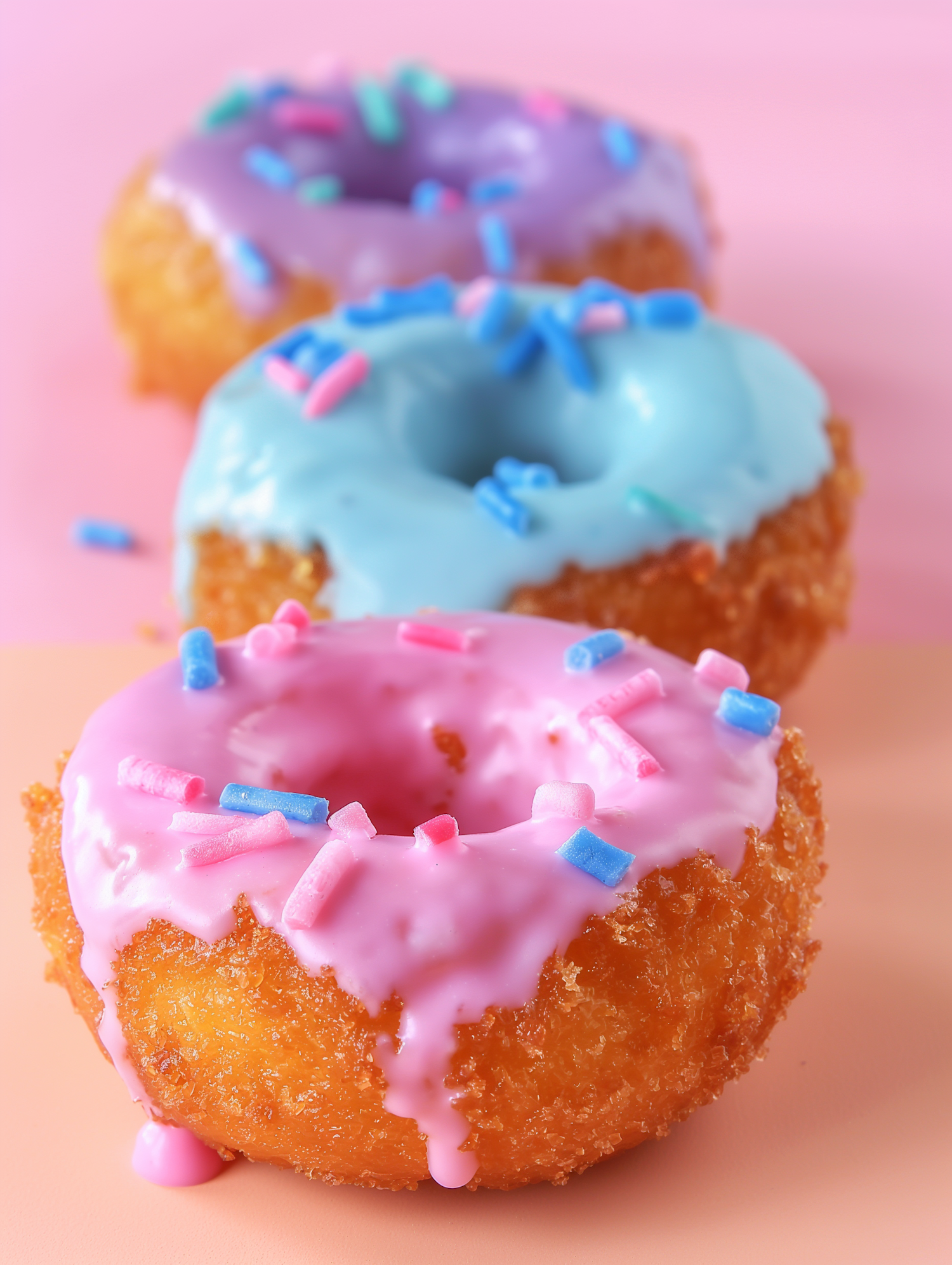 Colorful Donuts on Pink Background