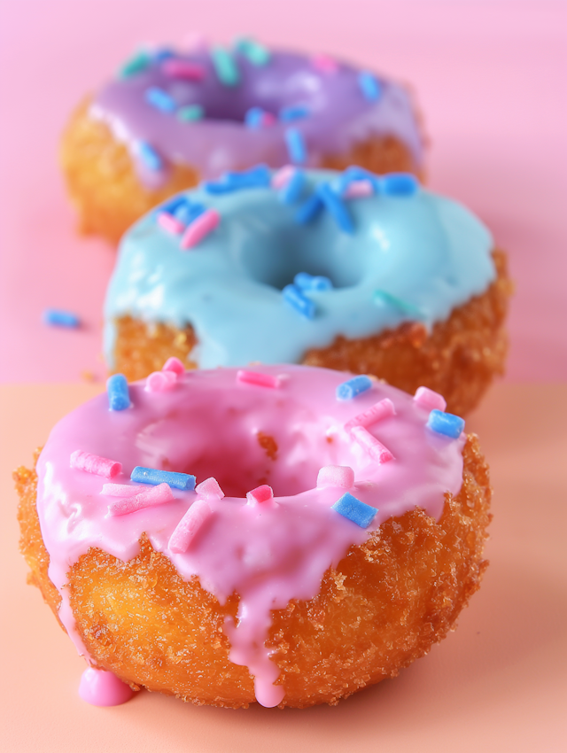 Colorful Donuts on Pink Background