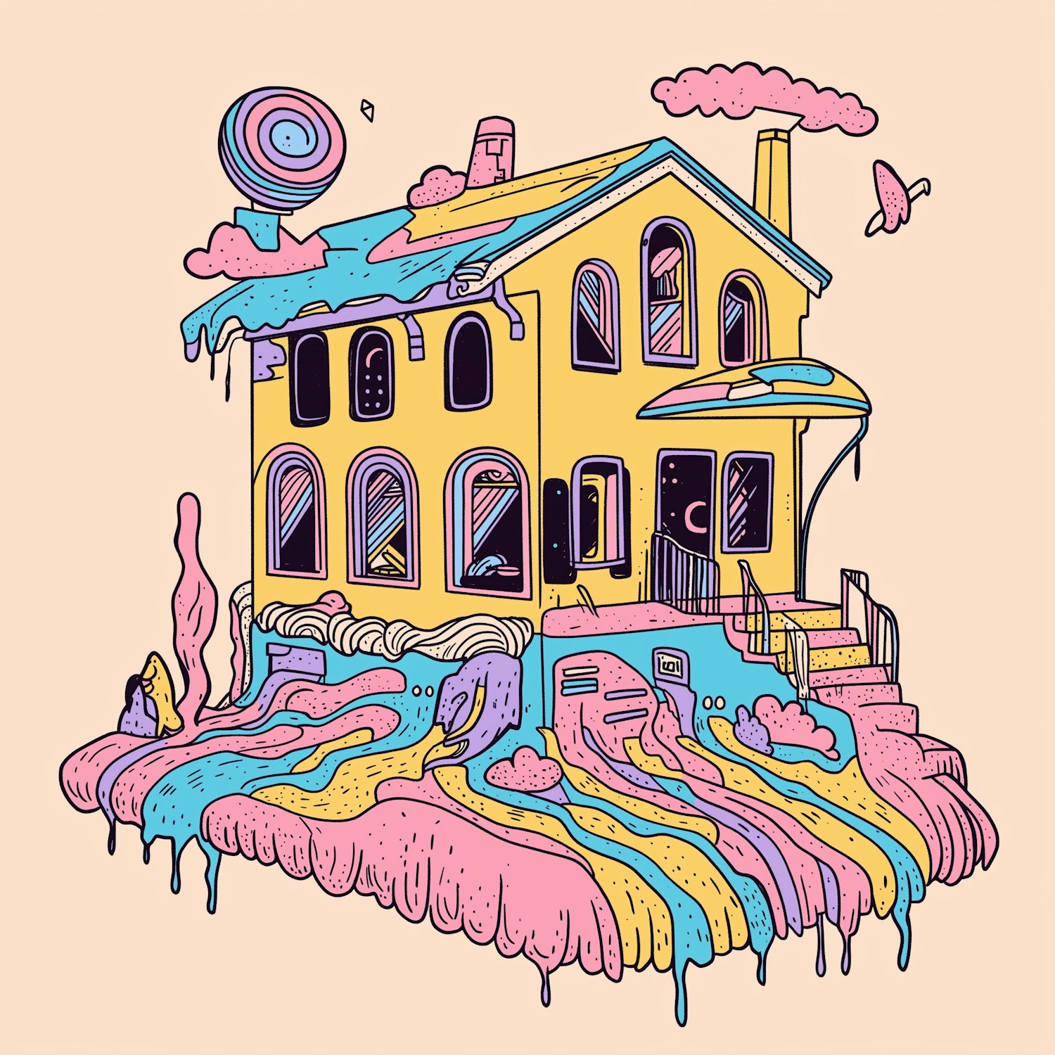 Whimsical Surreal House Illustration