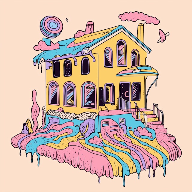 Whimsical Surreal House Illustration