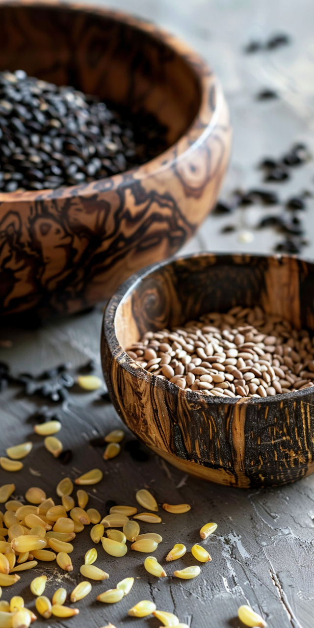 Wooden Bowls with Seeds