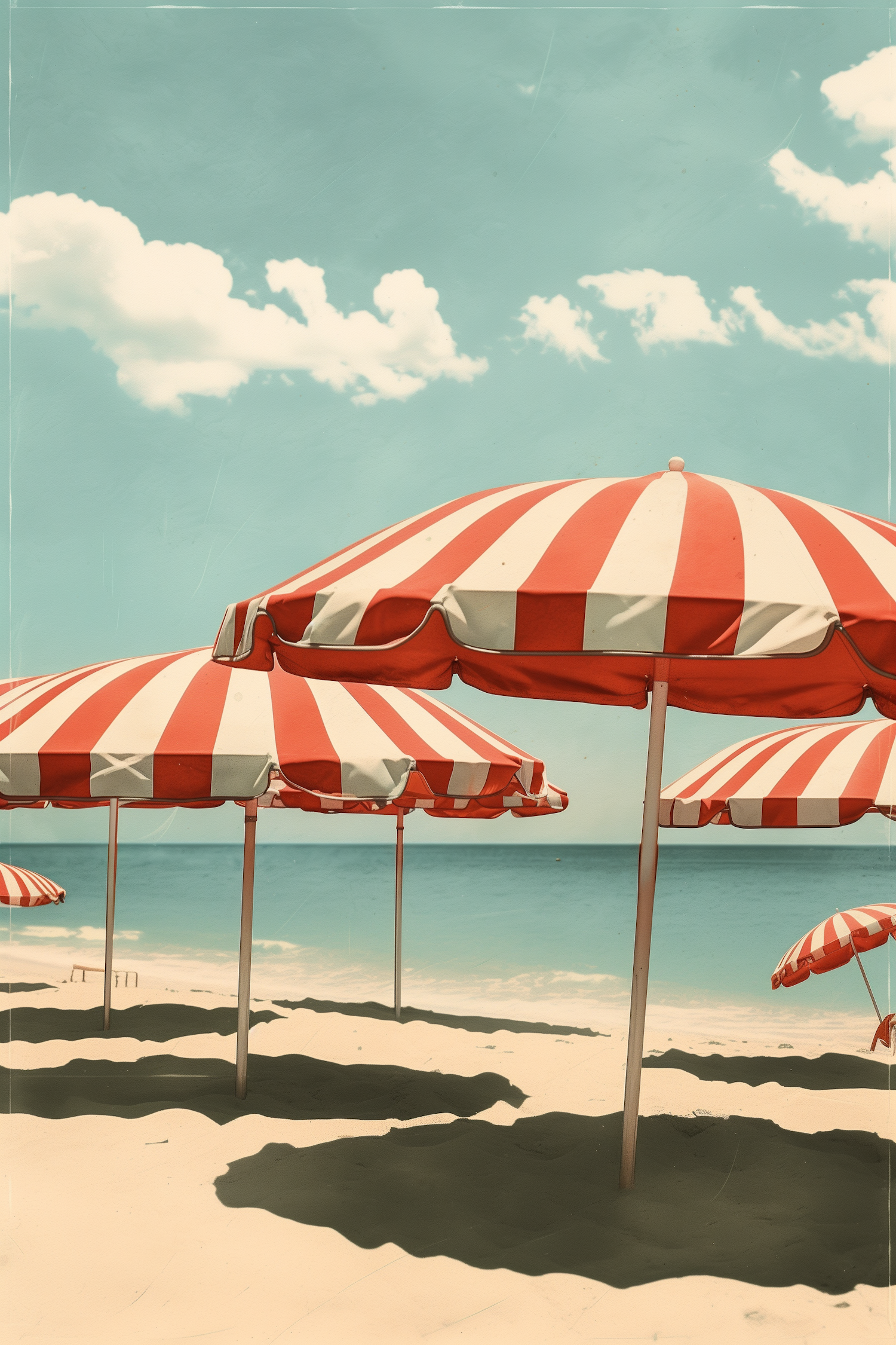 Striped Beach Umbrellas and Ocean View