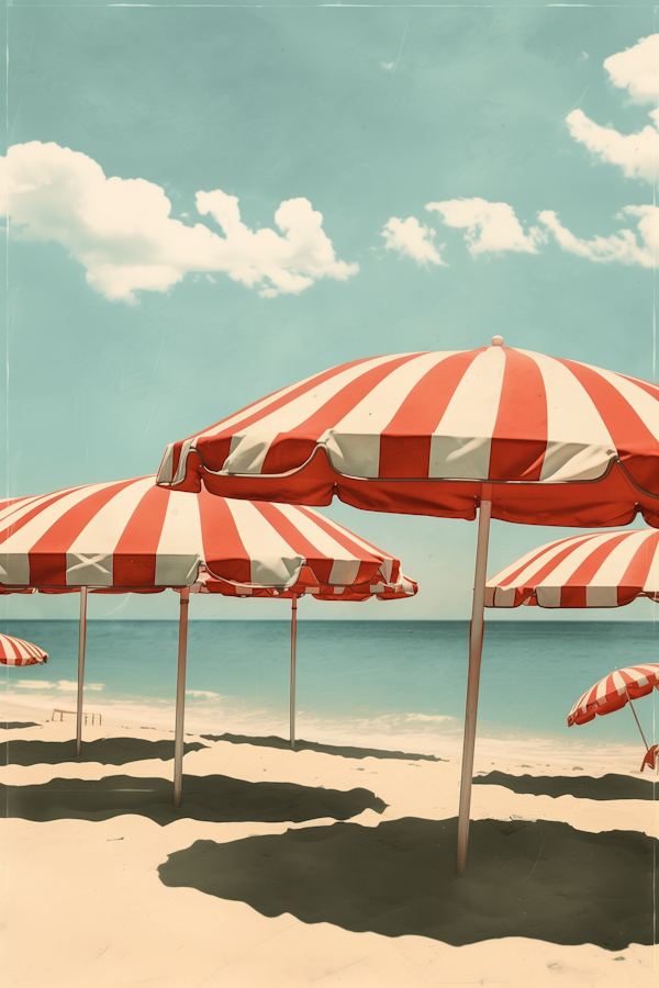 Striped Beach Umbrellas and Ocean View