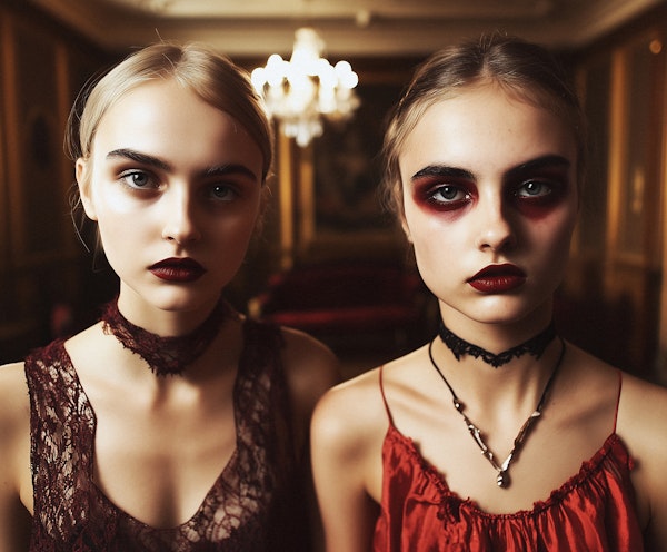 Gothic Twins in Opulent Setting