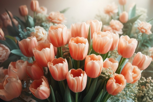 Peach-Colored Tulips in Soft Light