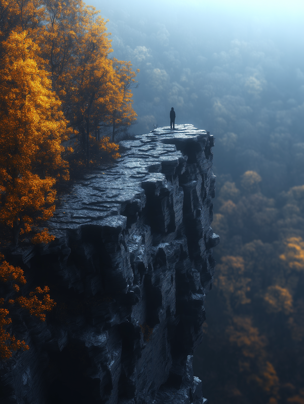 Solitary Figure on Cliff