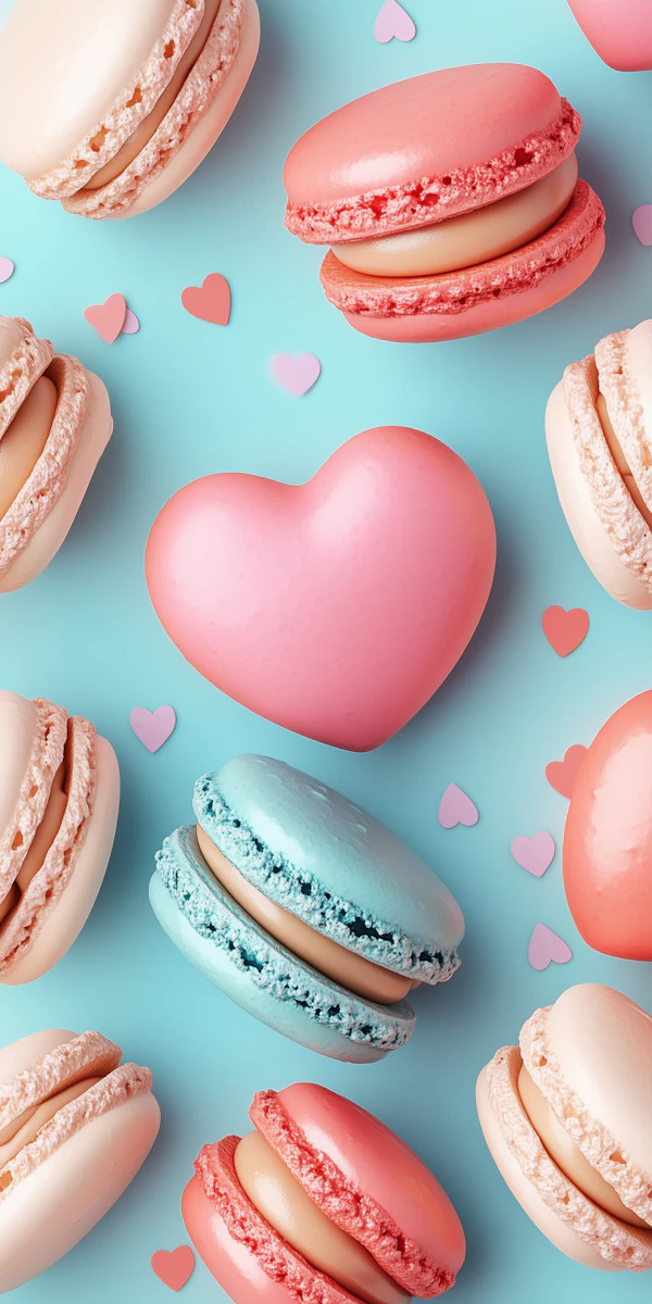 Colorful Macarons and Heart Decorations