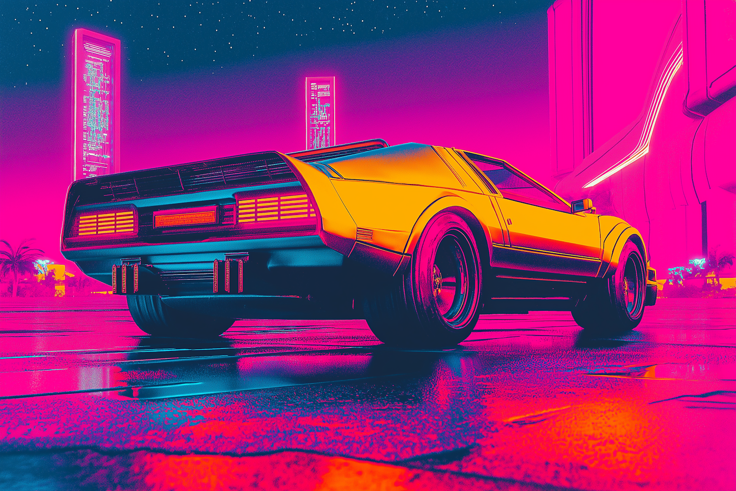 Retro-futuristic Sports Car in Neon City