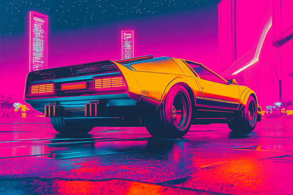 Retro-futuristic Sports Car in Neon City