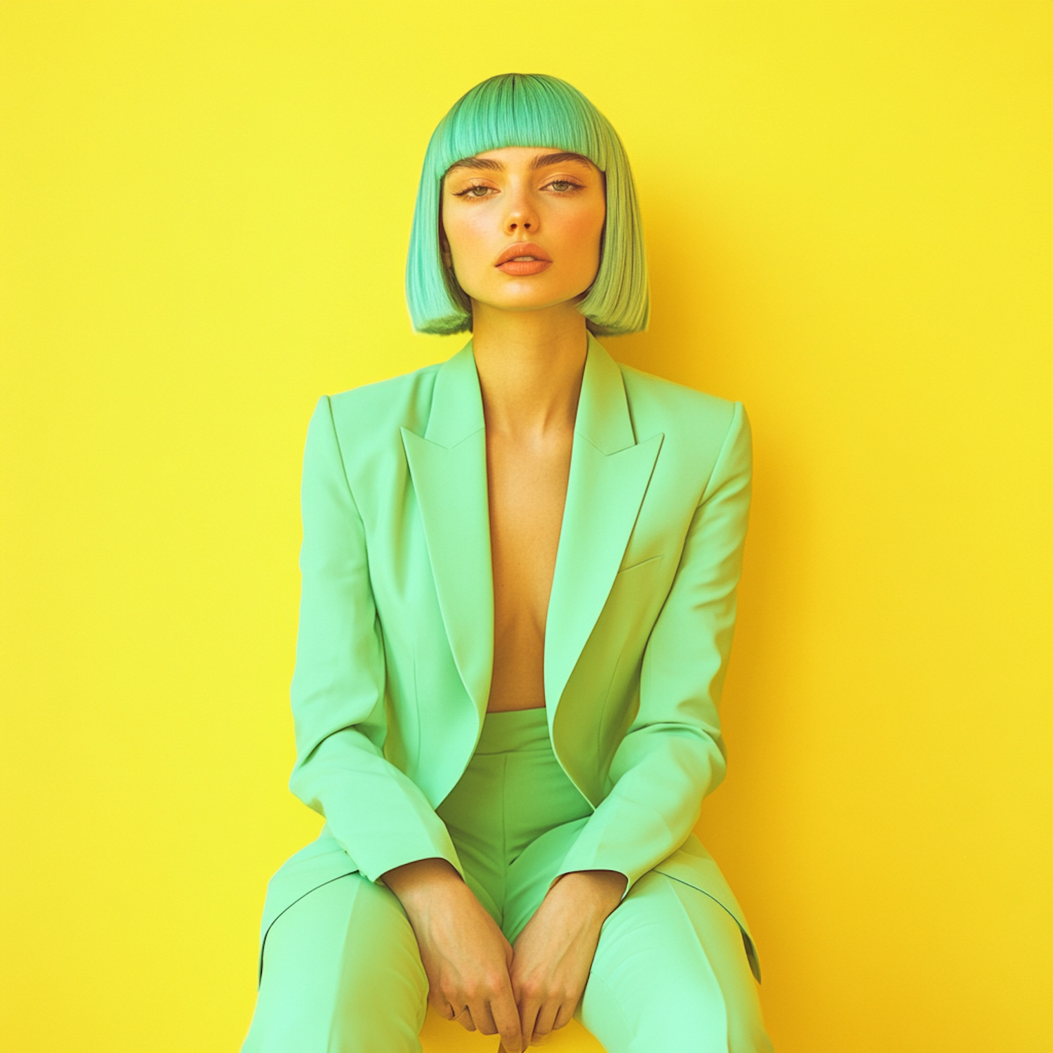 Woman with Turquoise Hair and Suit