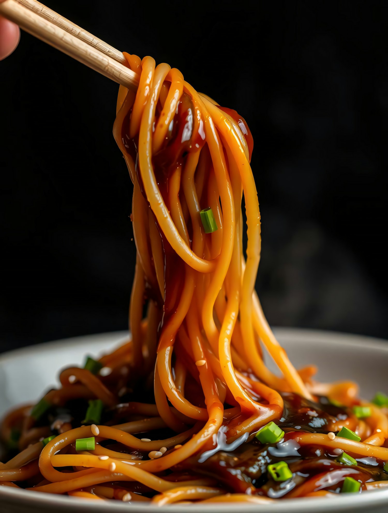 Close-up of Noodles with Chopsticks