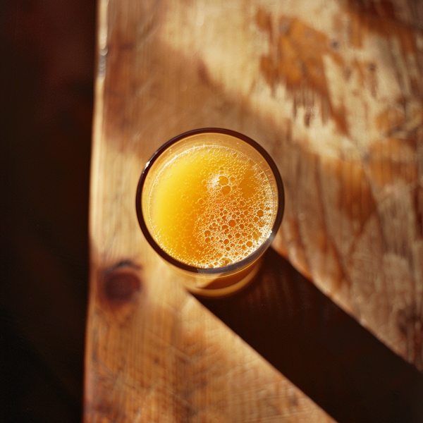 Golden Beer with Frothy Top on Wooden Table