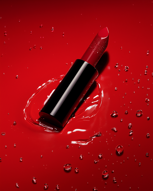 Red Lipstick on Glossy Background