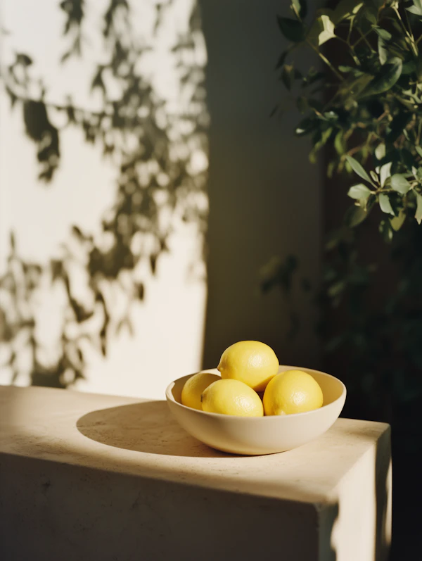 Bowl of Lemons on Stone Surface