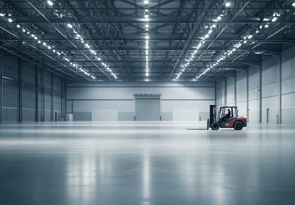 Industrial Warehouse Interior with Red Forklift