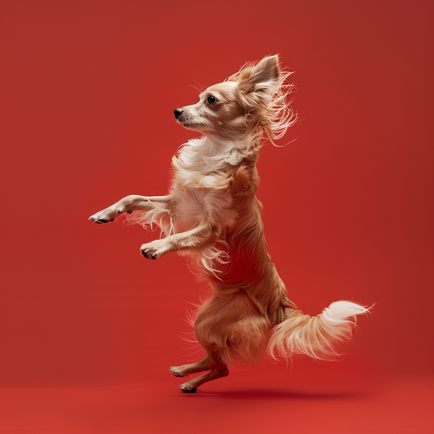 Dancing Dog Against Red