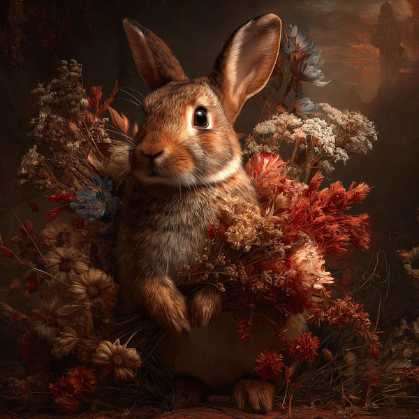 Rabbit with Flowers