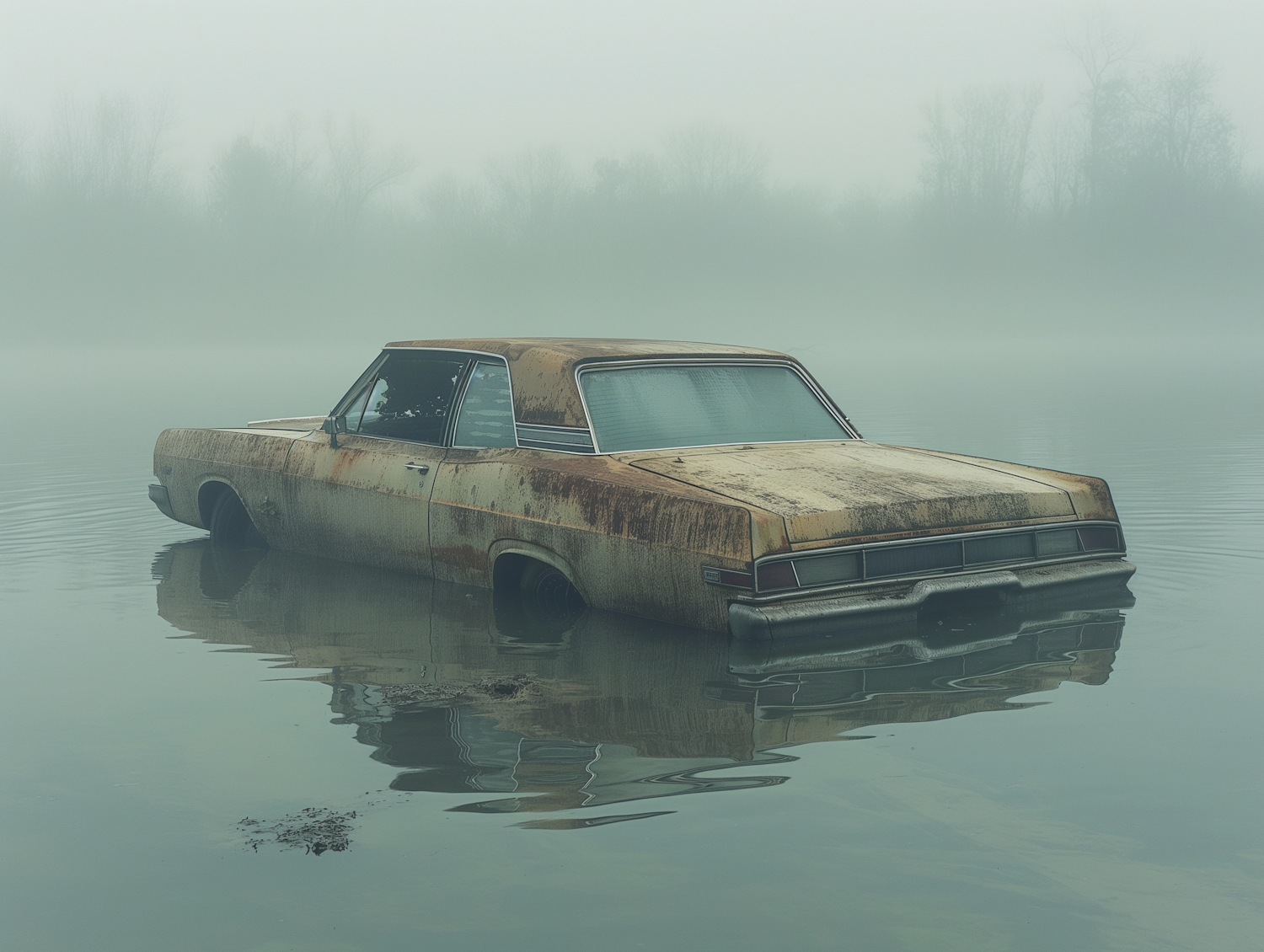 Misty Waters and Abandoned Car