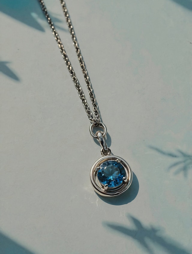 Silver Necklace with Blue Gemstone