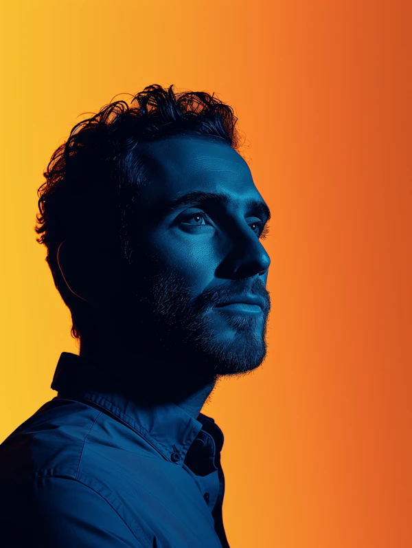 Contemplative Man in Blue Light