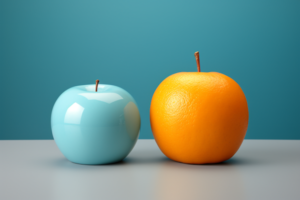 Blue Apple Container and Orange Still Life