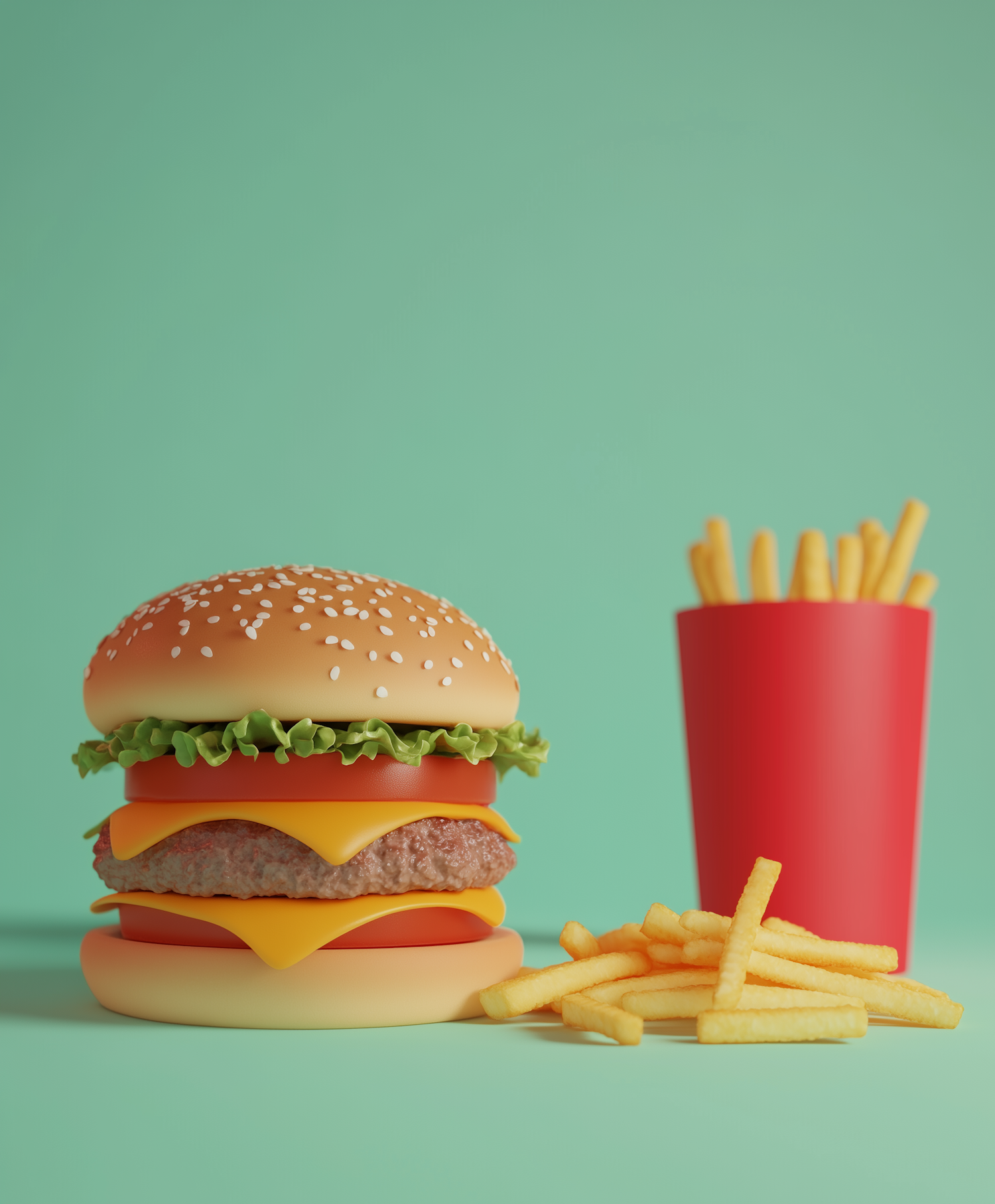 Stylized Saturated Cheeseburger and Fries