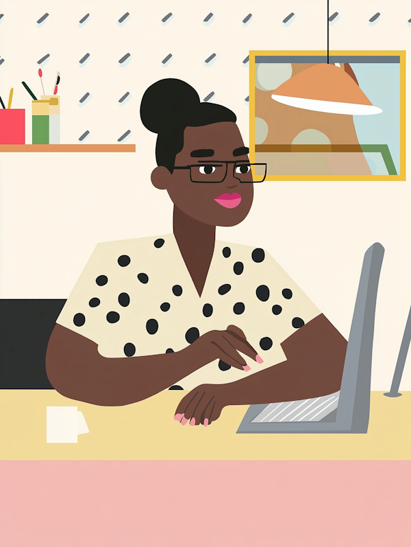 Professional Woman Working at Desk Illustration