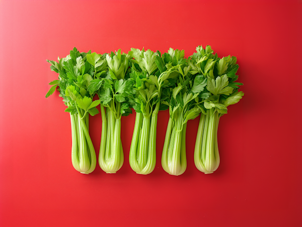 Vibrant Celery on Red Background