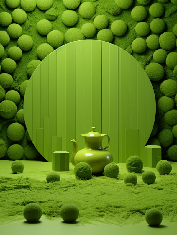 The Golden Teapot in a Monochrome Green Dreamscape