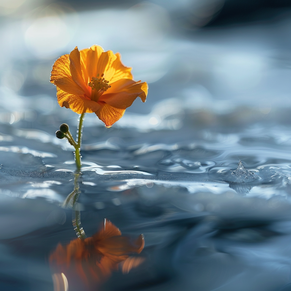 Solitary Orange Poppy on Water