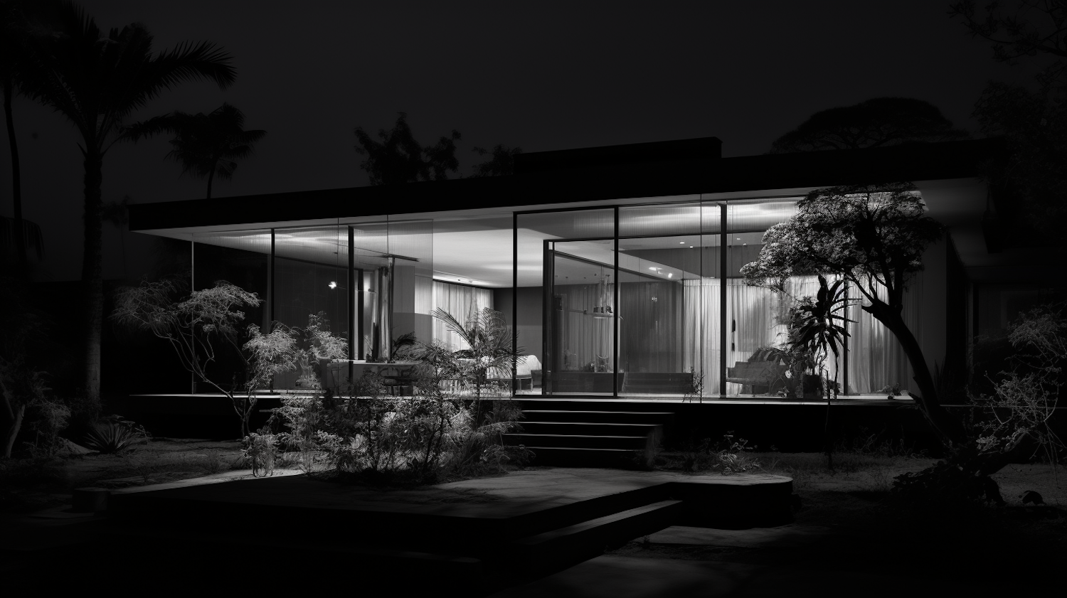 Nocturnal Serenity: A Monochrome Modernist Retreat