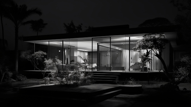 Nocturnal Serenity: A Monochrome Modernist Retreat