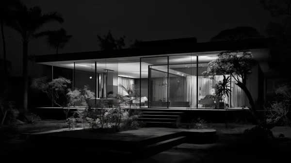 Nocturnal Serenity: A Monochrome Modernist Retreat