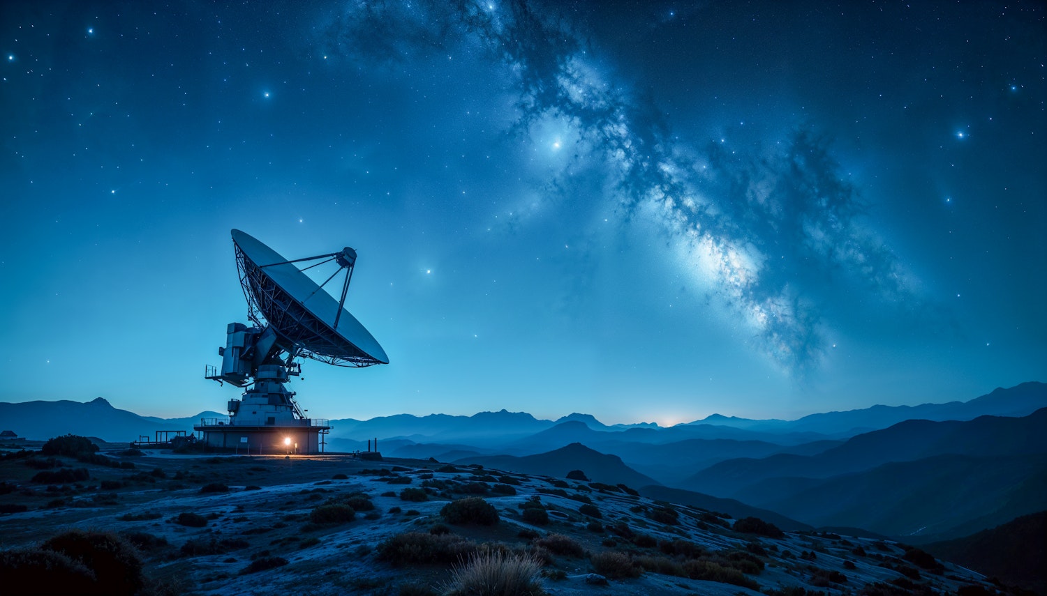 Radio Telescope Under Milky Way