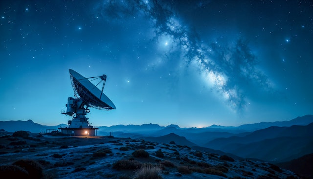 Radio Telescope Under Milky Way