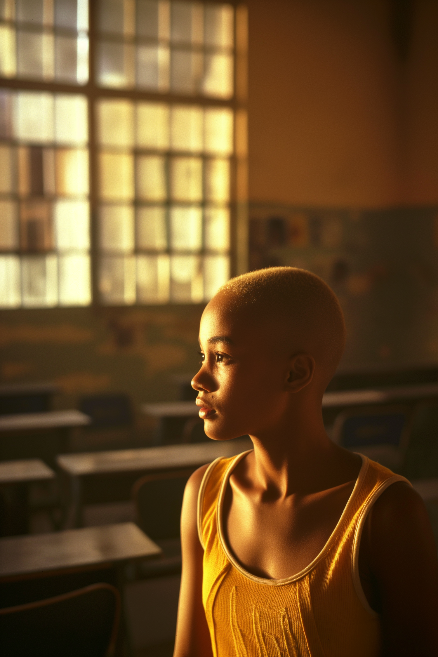 Pensive African Child in Classroom