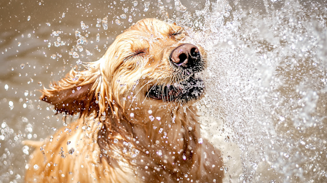 Joyful Golden Retriever Mid-Shake