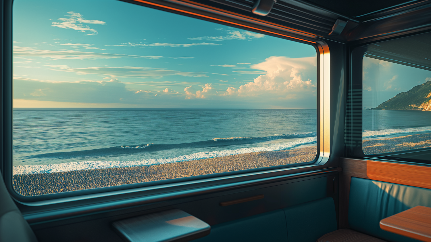 Coastal Serenity from a Train Compartment