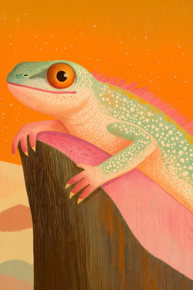 Vivid Lizard on Orange Background