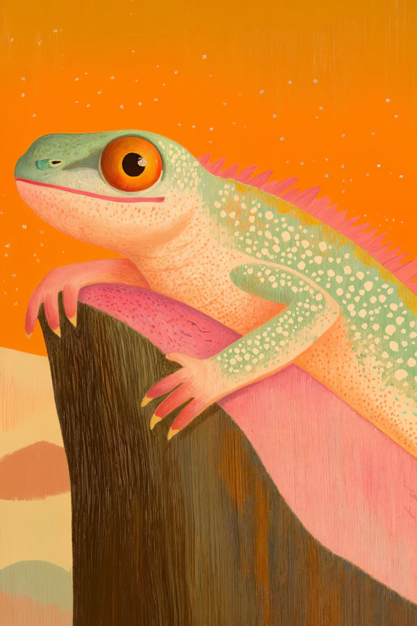 Vivid Lizard on Orange Background