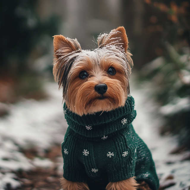 Yorkshire Terrier in Snowy Sweater