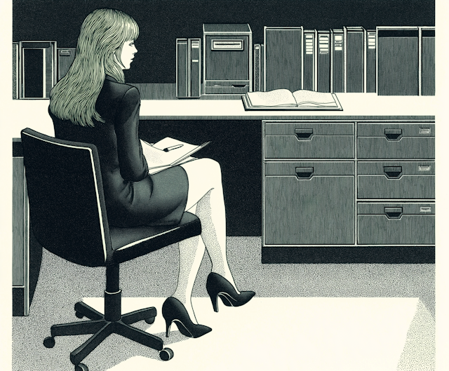 Monochromatic Illustration of Woman in Office