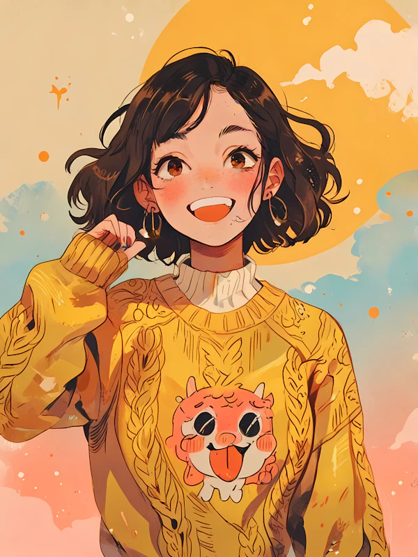 Cheerful Young Woman in Yellow Sweater