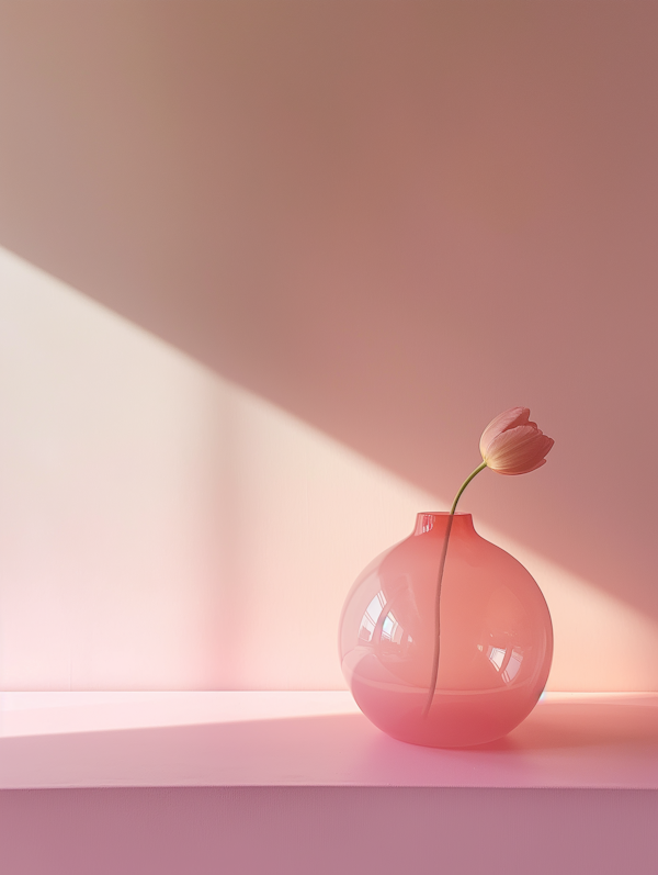 Serene Pink-Tinted Vase with Tulip