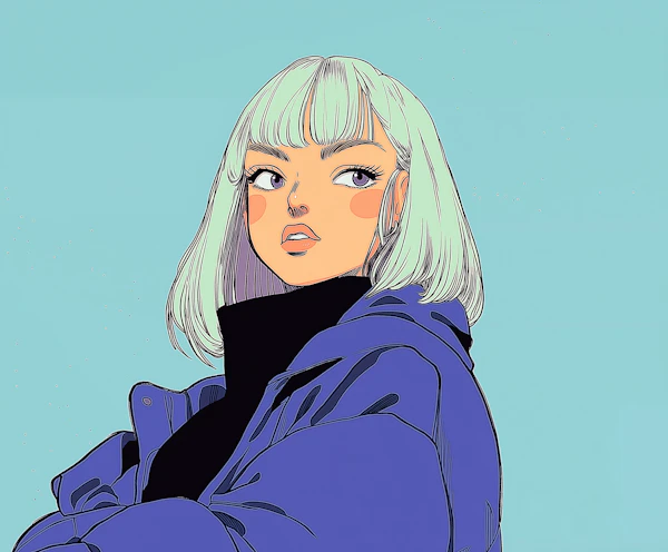 Stylized Portrait with Green Hair
